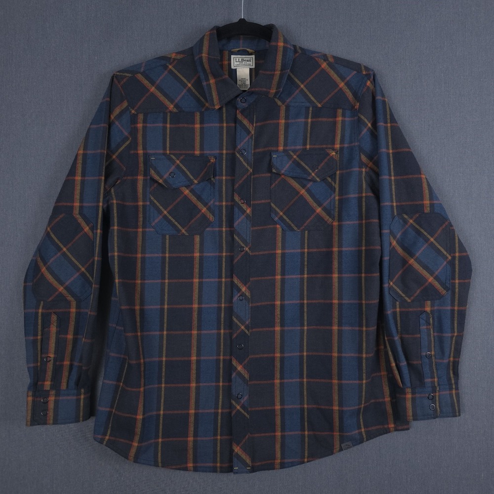 LL Bean Katahdin Performance Snap Flannel Mens Large Wool Blend Plaid 298102